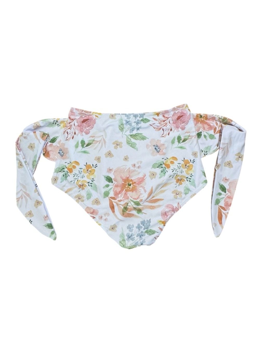 Kortni Jeane Feminine White Floral High Waisted Tie Front Bikini Swim Bottoms - Picture 2 of 3